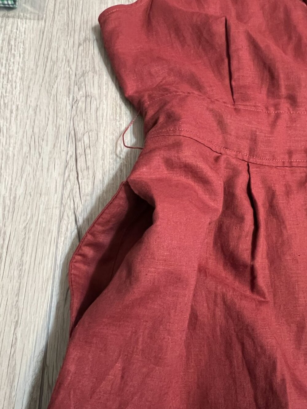 NWOT GAP Linen Blend Midi Dress Red Size 10 Sleeveless Button Belted Pockets - Picture 5 of 11
